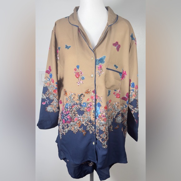 Other - Floral Button-Up Shirt with Butterfly Print